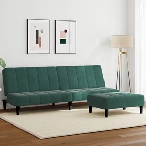 Divano Letto A 2 Posti Con Poggiapiedi Verde Scuro İn Velluto /