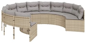 Divano da giardino con cuscini circolare beige in polyrattan