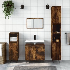 Set Mobili Da Bagno 3 Pz Rovere Fumo İn Legno Multistrato /