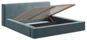 Letto matrimoniale imbottito blu con contenitore e rete inclusi 140x200 cm Noho – Makamii