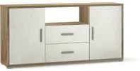 Madia Credenza Mobile 2 ante con 2 cassetti 174x41x84H design moderno in kit colore Noce Stelvio e Ossido bianco