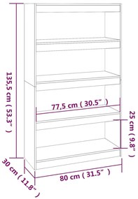 Libreria/Divisorio Bianco 80x30x135,5 cm in Massello di Pino