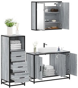 Set Mobili Da Bagno 3 Pz Grigio Sonoma İn Legno Multistrato /