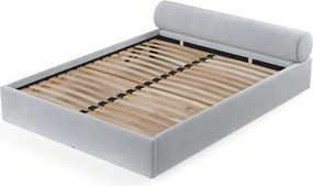 Letto matrimoniale imbottito grigio chiaro con contenitore e rete inclusi 140x200 cm Solvo – Maison de Rêve