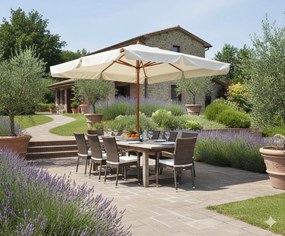Ombrellone da Giardino 3x4 m Palo Ø48 mm in Legno Vorghini De Lux Ecrù...