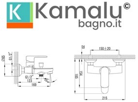 Kamalu - miscelatore vasca in ottone con doccetta e flessibile inox | lara-910v