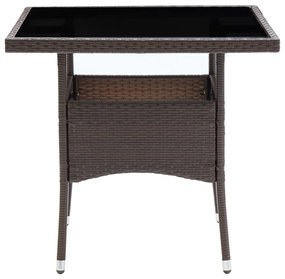 Set da pranzo da giardino 3 pz marrone in polyrattan e vetro