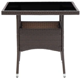 Set da pranzo da giardino 3 pz marrone in polyrattan e vetro