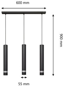 Lampadario LED a sospensione con filo TUBA 3xGU10/4,8W/230V nero/cromo