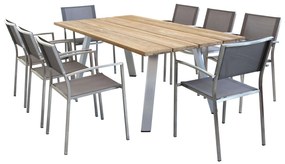 SALTUS - set tavolo in alluminio e teak cm 200 x 100 x 74 h con 8 poltrone Florentia