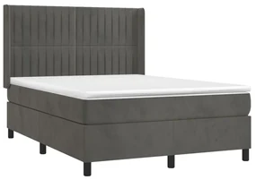 Letto a molle con materasso e led grigio scuro 140x200 cm