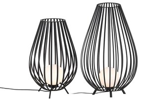Set di lampade da terra nere con opalino 110 cm e 70 cm - Angela