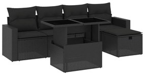 Set divano da giardino 6 pz con cuscini nero in polyrattan