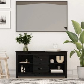 Mobile Porta Tv Nero 103x36,5x52 Cm İn Legno Massello Di Pino /