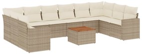 Set divani da giardino 11 pz con cuscini beige in polyrattan