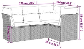 Set divani da giardino 4 pz con cuscini nero in polyrattan