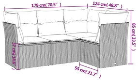 Set divani da giardino 4 pz con cuscini nero in polyrattan