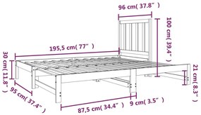 Dormeuse Estraibile Nera 2x(90x190) cm Legno Massello di Pino