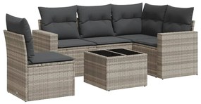 Set divano da giardino 6pz con cuscini grigio chiaro polyrattan