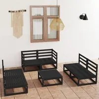 Set Divani da Giardino 7 pz Nero in Legno Massello di Pino 3075418