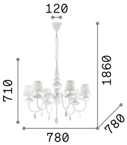 Lampadario Shabby Chic-Provenzale Blanche Metallo Bianco 6 Luci E14