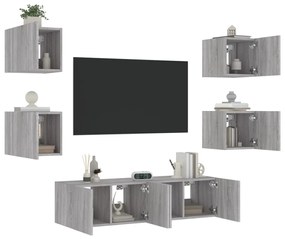 Mobili Tv A Muro Con Led 6pz Grigio Sonoma Legno Multistrato /