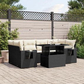 Set divani da giardino con cuscini 7pz nero polyrattan