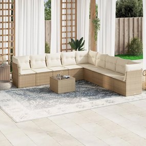 Set Divano da Giardino 10 pz con Cuscini Beige in Polyrattan