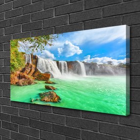 Quadro su tela Paesaggio del lago della cascata 100x50 cm