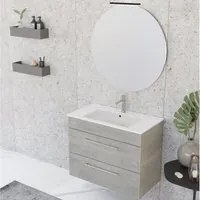 Composizione bagno sospesa Smack a 2 cassetti 80x62 con lavabo, specchio con lampada LED cement wood