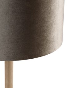 Lampada da tavolo in legno con paralume in velluto color talpa 35 cm - Mels