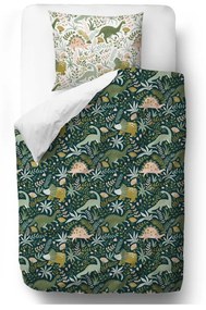 Biancheria da letto in cotone sateen verde scuro Fox Friendly Dinosaurus, 100 x 130 cm - Butter Kings