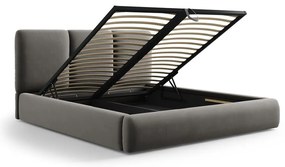 Letto matrimoniale imbottito grigio in velluto con contenitore con rete inclusa 140x200 cm Brody – Mazzini Beds