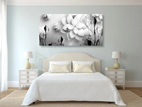 Stampa su tela – Fiori astratti in bianco e nero