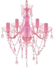 Lampadario İn Cristallo 5 Lampadine Rosa /