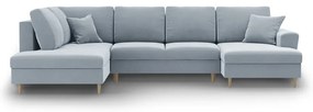 Divano angolare azzurro allungabile e con contenitore (con penisola a sinistra/a U) con rivestimento in velluto Kyoto – Cosmopolitan Design