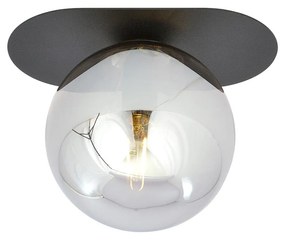 Plafoniera Minimal 1 Luce Teia In Acciaio Nero E Sfera Vetro Fumè