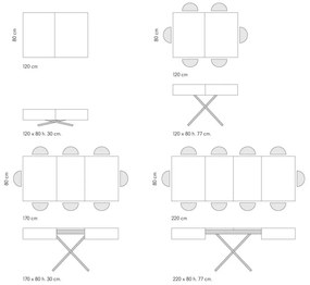 Tavolino CAMOGLI in legno, finitura rovere rustico e metallo verniciato nero trasformabile in tavolo da pranzo 120&#215;80 cm &#8211; 220&#215;80 cm altezza da 30 a 77 cm