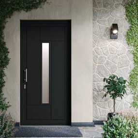 Portoncino d'ingresso DOLCETTI in PVC pannello bugnato mod.191 L 90 x H 210 cm in PVC antracite, apertura spingere a sinistra, falso telaio non incluso