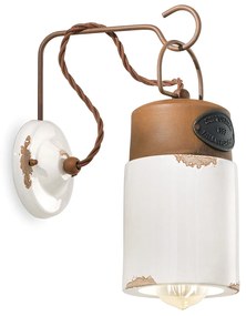 Applique Vintage Industrial Cilindrica Ferro E Ceramica Bianco 1 Luce E27