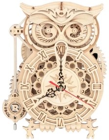 RoboTime - Orologio meccanico 3D in legno con gufo 1xAA