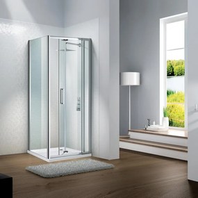 Porta doccia pieghevole L 110-120 cm x H 195 cm per nicchia in vetro trasparente SP. 6 mm, profilo lucido cromo, serie Slimline
