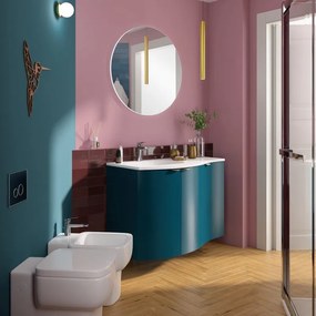 Mobile sottolavabo e lavabo Onda per vasca a sinistra blu petrolio L 104 x H 70 x P 51 cm