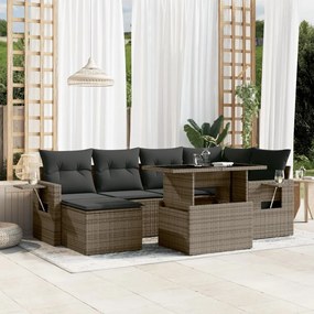 Set divani da giardino 7 pz con cuscini grigio in polyrattan