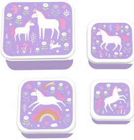 A Little Lovely Company - set di quattro scatole merenda - unicorno e arcobaleno