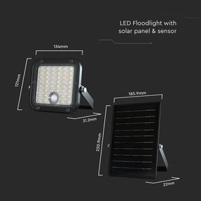Faretto solare LED dimmerabile 10W 3,7V 4000/6000K IP65 con sensore + DO