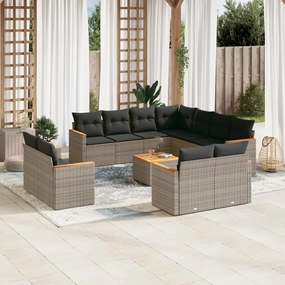 Set divani da giardino 12 pz con cuscini grigio in polyrattan