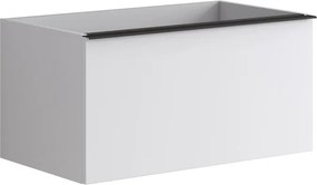 Mobile da bagno sospeso sotto lavabo Pixel plain 2 cassetti L 80 x H 40 x P 45.5 cm bianco laccato opaco, con maniglia alluminio nero opaco
