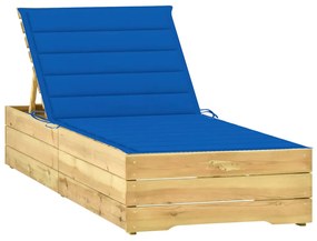 Lettino Da Giardino Con Cuscino Blu Royal Legno Pino Impregnato /