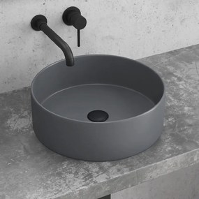 Lavabo da appoggio rotondo in ceramica grigio opaco 35cm | Litos - KAMALU